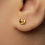A close-up of a person's ear with a small gold heart-shaped earring in the earlobe.