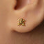 A close-up of a person's ear with a small gold earring featuring a frog design.