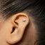 A close-up of a person's ear with a small silver earring in the earlobe.