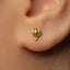 A close-up of a person's ear with a small gold earring featuring a hot air balloon design.