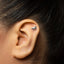 A silver earring with a microphone on it is visible in the image.