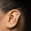 A close-up of a person's ear with a small silver earring in the earlobe.