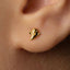 A close-up of a person's ear with a small gold earring featuring a small elephant design.