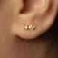 A close-up of a person's ear with a small gold earring featuring a small gemstone.