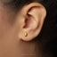 A close-up view of a person's ear with a small gold earring in the earlobe.