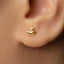 A close-up of a person's ear with a small gold earring in the earlobe.