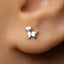 A close-up of a person's ear with a small silver earring featuring a small animal design.