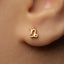 A close-up of a person's ear with a small gold earring featuring a zodiac symbol.