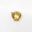 A small golden baseball mitt is displayed against a white background.