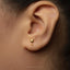 A close-up of a person's ear wearing a small gold earring shaped like a wine glass.
