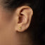 A close-up view of a person's ear adorned with a small gold earring featuring a small frog design.