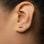 A close-up of a person's ear with a small silver earring featuring a small elephant design.