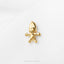 A small, gold-colored figurine of a smiling character is displayed against a white background.