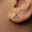 A close-up of a person's ear with a small silver earring in the earlobe.
