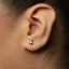 A close-up view of a person's ear with a small silver earring in the earlobe.