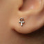 A silver earring with an Ankh symbol on it is shown in the image.