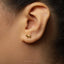 A close-up view of a person's ear adorned with a small gold-colored earring featuring a small animal design.