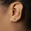 A close-up of a person's ear with a small gold earring in the earlobe.