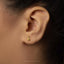 A close-up of a person's ear with a small gold earring in the earlobe.