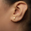 A close-up of a person's ear with a small gold earring in the earlobe.