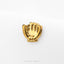 A small golden baseball mitt is displayed against a white background.