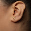 A close-up view of a person's ear with a small gold tree earring in the earlobe.