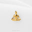 A small golden Buddha statue is displayed against a white background.