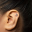 A close-up of a person's ear with a small silver earring in the earlobe.