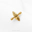 A gold-colored pin or badge with a canoe design, placed on a white background.
