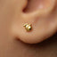 A close-up of a person's ear with a small gold earring featuring a small fruit design.