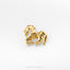 A small, gold-colored metal horse pin is shown against a white background.