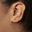A close-up view of a person's ear with a small gold earring in the earlobe.