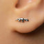 A close-up of a person's ear with a small silver earring featuring a small elephant design.