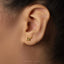 A close-up of a person's ear with a small gold elephant earring in the earlobe.