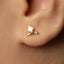 A close-up view of a person's ear, showing a small gold earring with a dragon design.