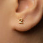 A close-up of a person's ear with a small gold number 2 earring.