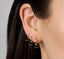 a close-up of a person's ear with three gold hoop earrings of different sizes, labeled 6mm, 8mm, and 10mm.