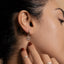 A close-up of a person's ear with a sun-shaped earring hanging from it.