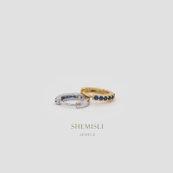 Simple Sapphire CZ Hoop Earring, Huggies, Unisex, Gold, Silver SHEMISLI - SH366, SH367, SH368, SH369, SH370