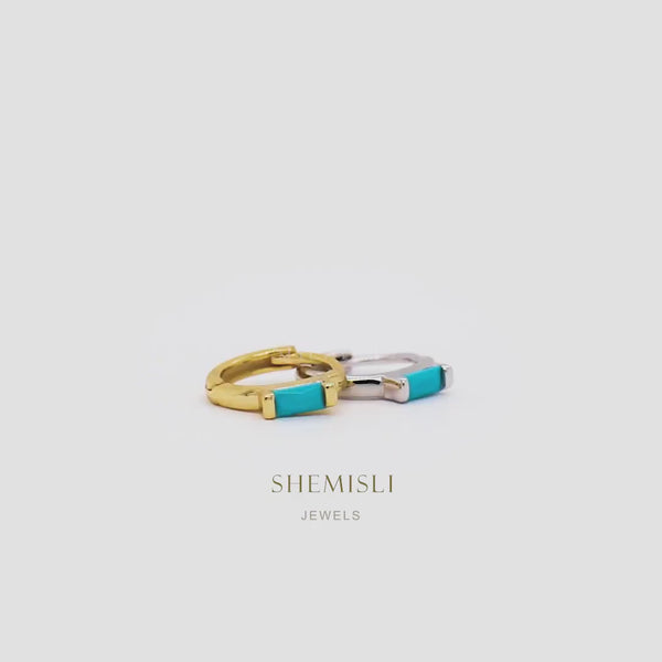 Turquoise Baguette Helix Hoop Earrings, Huggies, Gold, Silver SHEMISLI - SH200, SH364, SH365