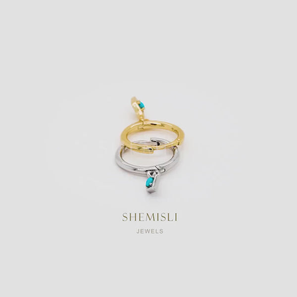 CZ Drop Dangle Hoop Earring, Turquoise, Unisex, Gold, Silver SHEMISLI SH070