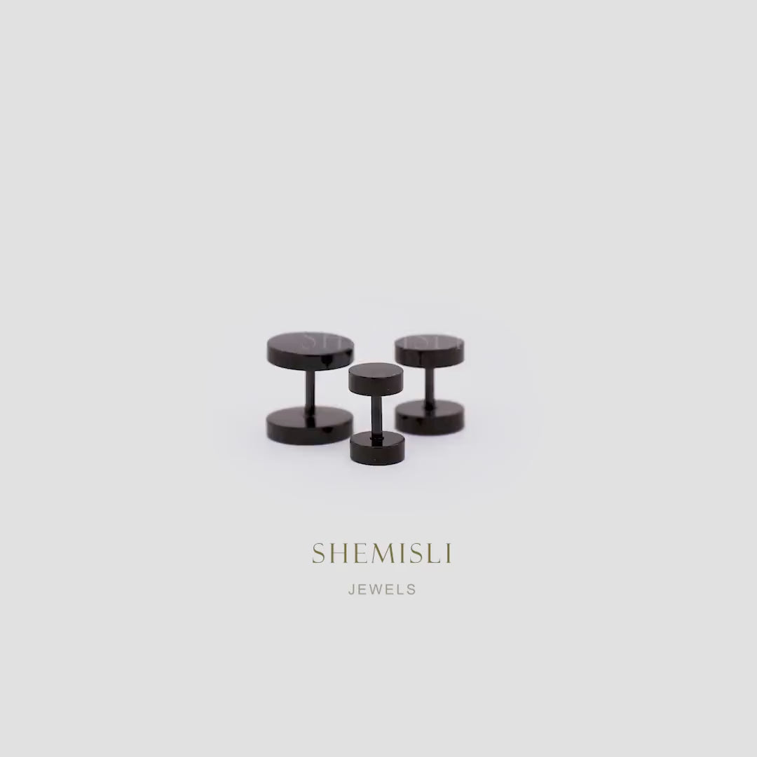 Black Round Stud Earrings Dumbbell Earring Piercing, Fake Plugs, Unisex, Surgical Steel, SHEMISLI product - SS348, SS349, SS350