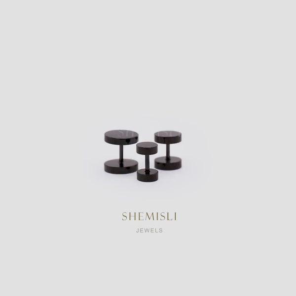 Black Round Stud Earrings Dumbbell Earring Piercing, Fake Plugs, Unisex, Surgical Steel, SHEMISLI product - SS348, SS349, SS350