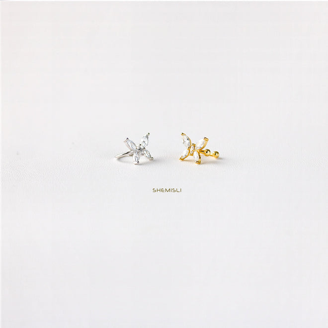 CZ Butterfly Helix Ear Cuff, For Right Ear Only, No Piercing is Needed, Gold, Silver SHEMISLI SF037