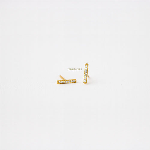 CZ Small Bar Studs Earrings, Cuboid Rectangle Shape Studs, Gold, Silver SS013