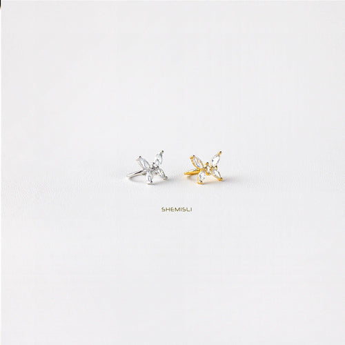 CZ Butterfly Helix Ear Cuff, For Right Ear Only, No Piercing is Needed, Gold, Silver SHEMISLI SF037