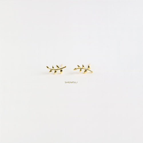 Tiny Leaf Stud Earrings, Gold, Silver SHEMISLI SS083 LR