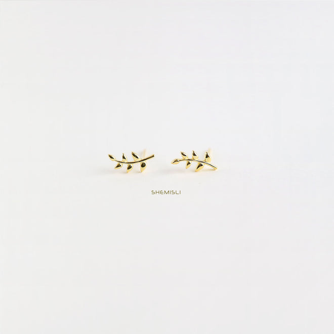 Tiny Leaf Stud Earrings, Gold, Silver SHEMISLI SS083 LR