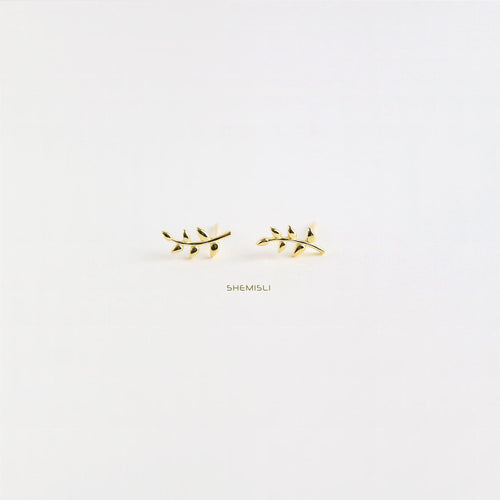 Tiny Leaf Stud Earrings, Gold, Silver SHEMISLI SS083 LR