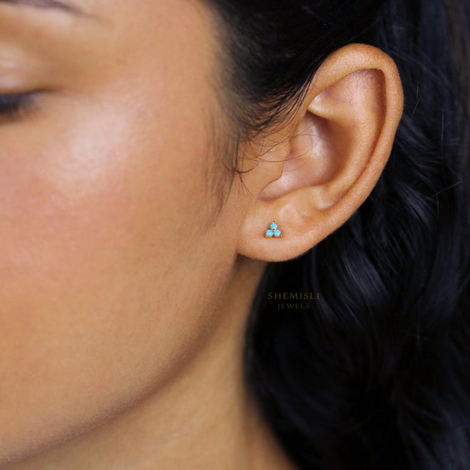 Tiny Clover Flower Stud, White, Emerald, Turquoise, Sapphire, Black, Opal, Gold Silver SHEMISLI SS039, SS151, SS152, SS244, SS245, SS184